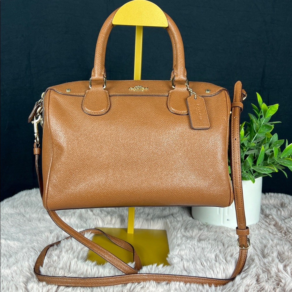 Coach Tan Pebbled Leather Crossbody Satchel